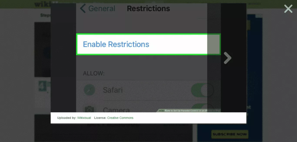 Enabling restrictions on iPhone